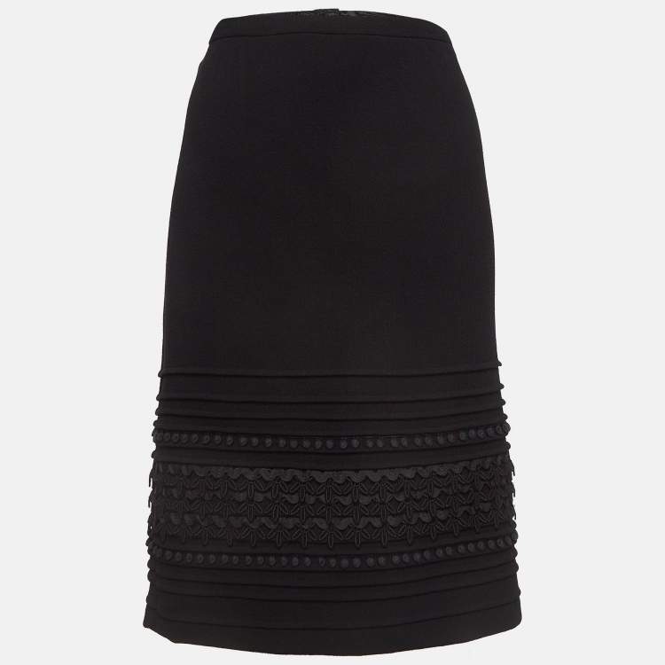 مملوكة مسبقًا Oscar de la Renta Black Lace Trim Wool Pencil Skirt MTO/XL