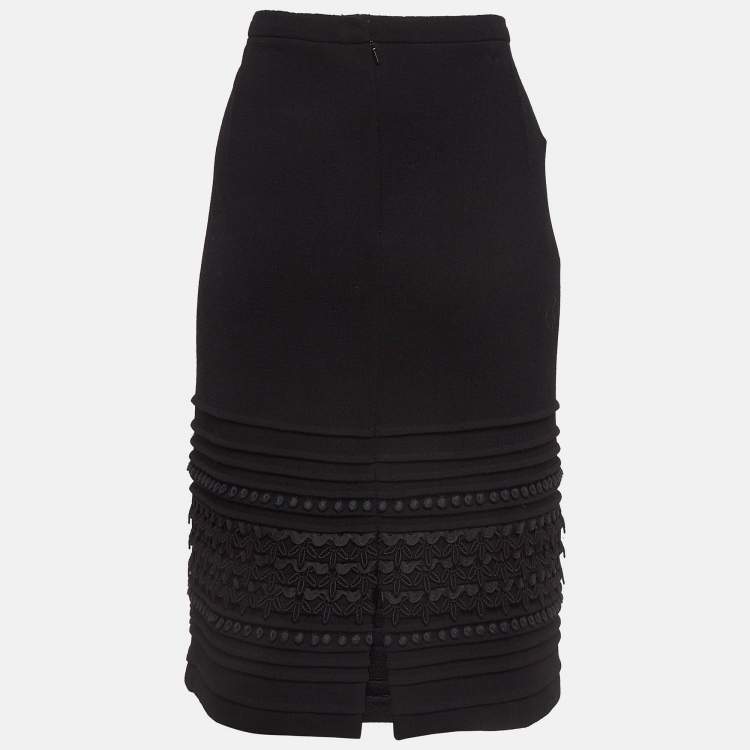 مملوكة مسبقًا Oscar de la Renta Black Lace Trim Wool Pencil Skirt MTO/XL