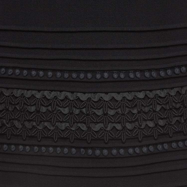مملوكة مسبقًا Oscar de la Renta Black Lace Trim Wool Pencil Skirt MTO/XL