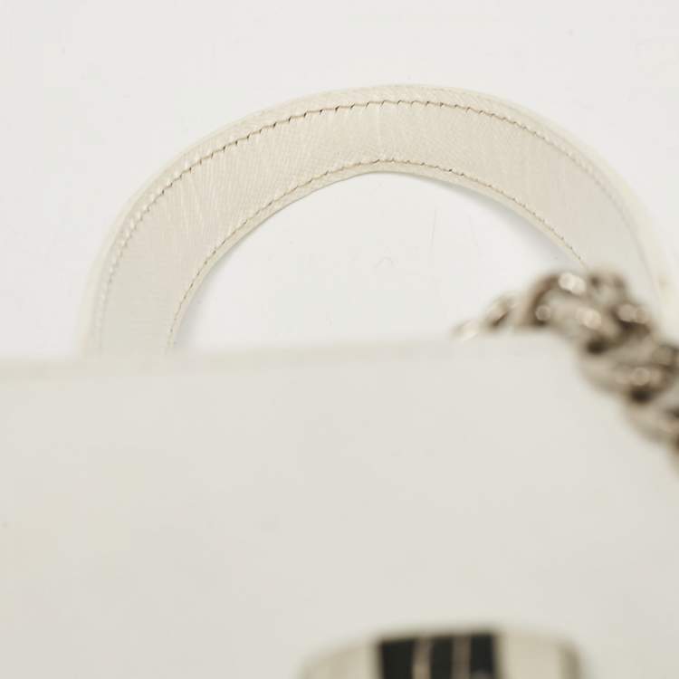 Pre Owned Oscar De La Renta White Leather Alibi Top Handle Box Bag