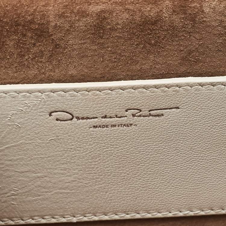 Pre Owned Oscar De La Renta White Leather Alibi Top Handle Box Bag