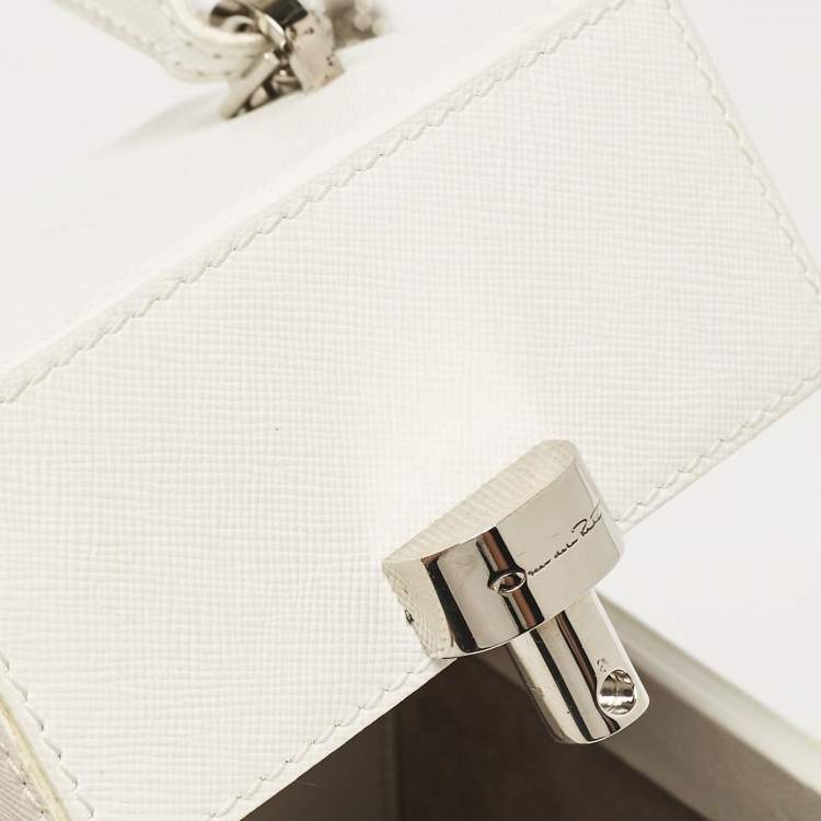Pre Owned Oscar De La Renta White Leather Alibi Top Handle Box Bag