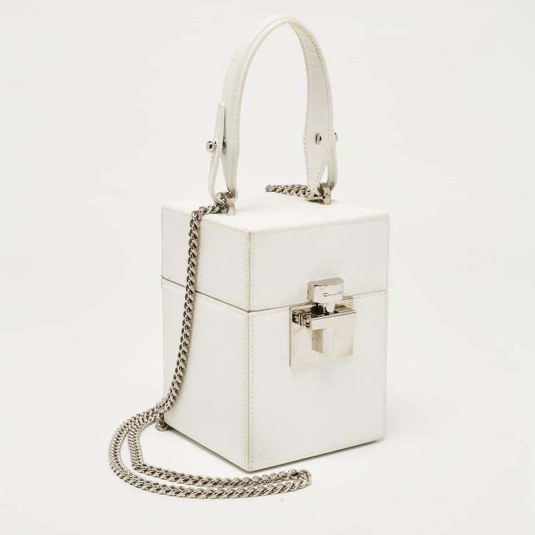 Pre Owned Oscar De La Renta White Leather Alibi Top Handle Box Bag