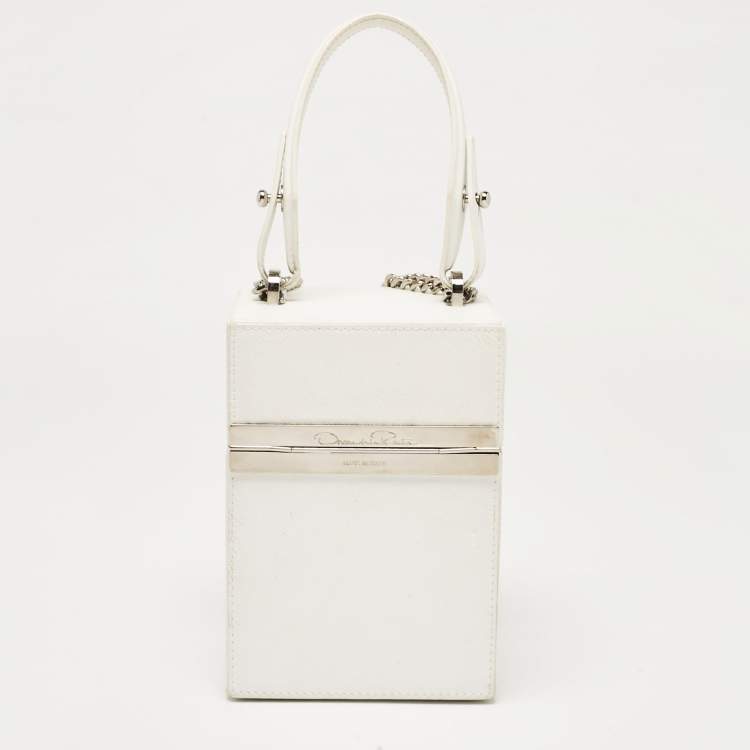 Pre Owned Oscar De La Renta White Leather Alibi Top Handle Box Bag