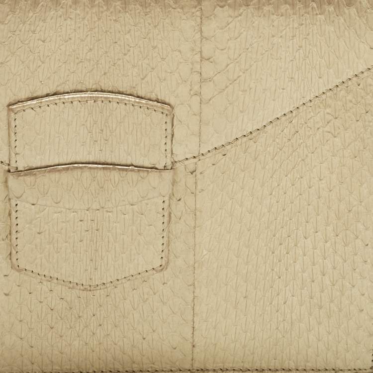 Pre Owned Oscar De La Renta Gold Watersnake Leather Small Grafton Clutch