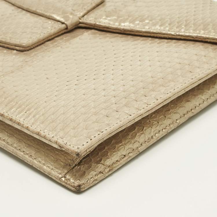 Pre Owned Oscar De La Renta Gold Watersnake Leather Small Grafton Clutch