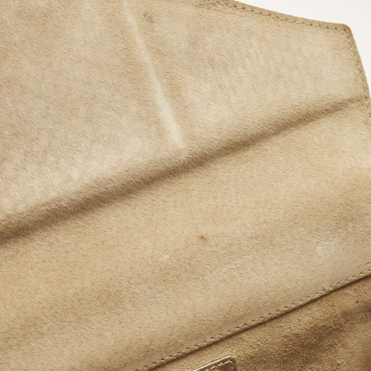 Pre Owned Oscar De La Renta Gold Watersnake Leather Small Grafton Clutch