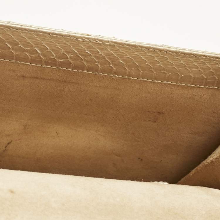 Pre Owned Oscar De La Renta Gold Watersnake Leather Small Grafton Clutch