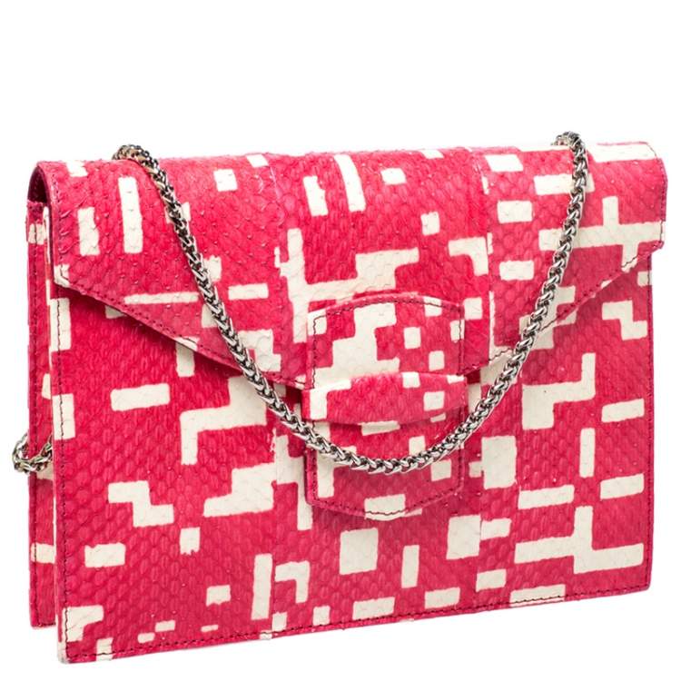 Pre Owned Oscar de la Renta Red Leather Flat Envelope Clutch
