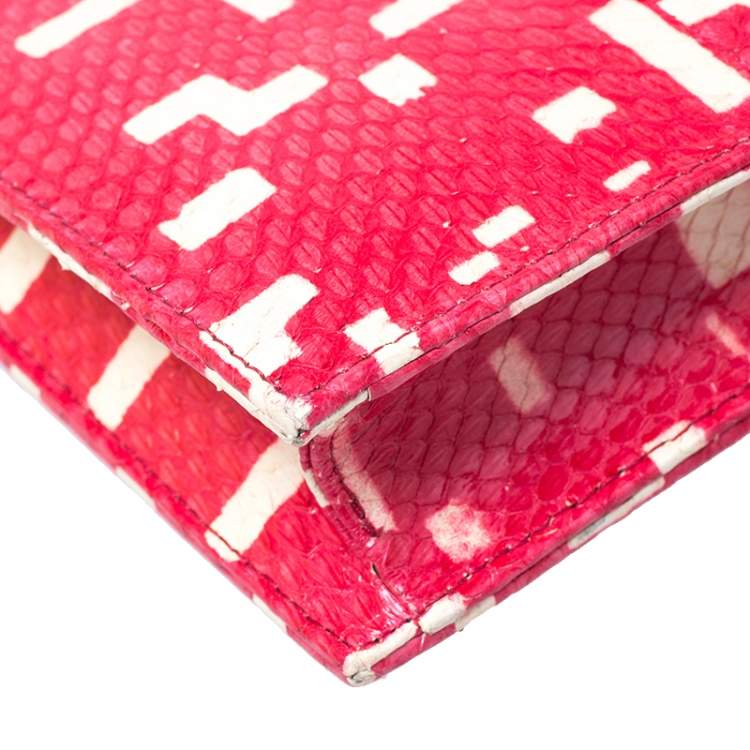 Pre Owned Oscar de la Renta Red Leather Flat Envelope Clutch