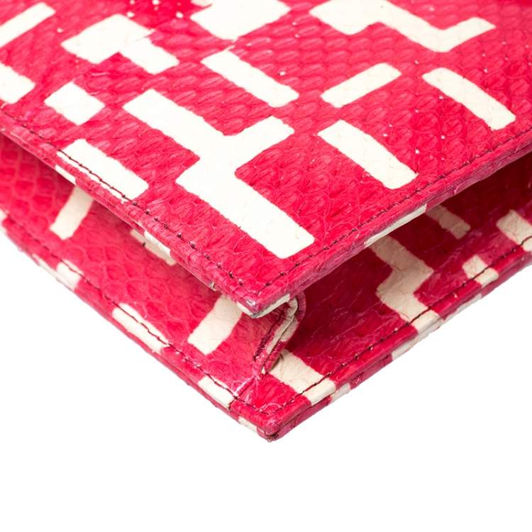Pre Owned Oscar de la Renta Red Leather Flat Envelope Clutch