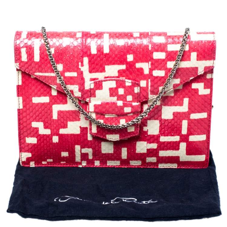 Pre Owned Oscar de la Renta Red Leather Flat Envelope Clutch
