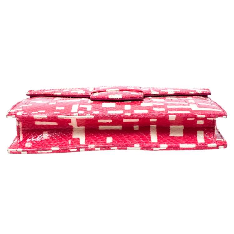 Pre Owned Oscar de la Renta Red Leather Flat Envelope Clutch