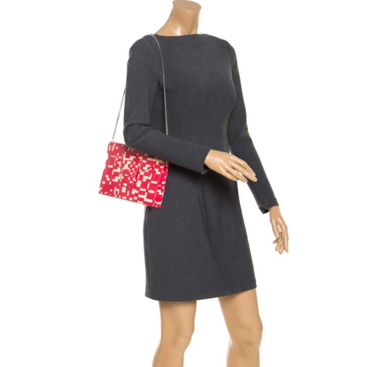 Pre Owned Oscar de la Renta Red Leather Flat Envelope Clutch