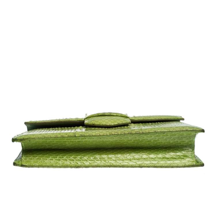 Pre Owned Oscar De La Renta Lime Green Python Clutch