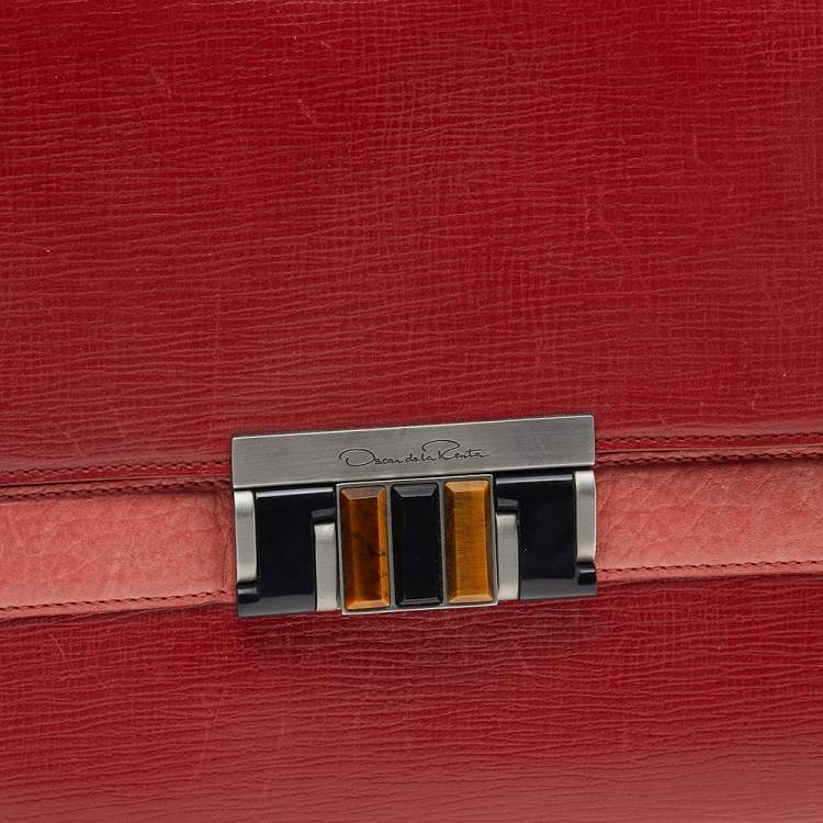 Pre Owned Oscar de la Renta Red/Peach Leather Top Handle Bag