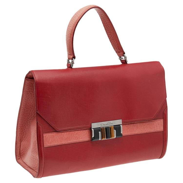 Pre Owned Oscar de la Renta Red/Peach Leather Top Handle Bag