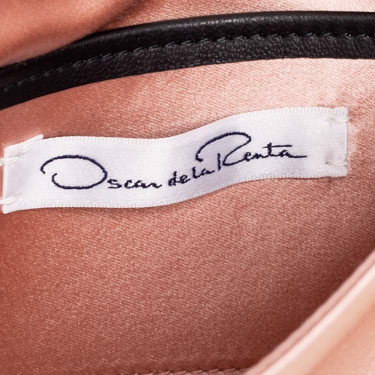 Pre Owned Oscar de la Renta Beige Satin Bow Flap Crystal Embellished Strap Clutch 