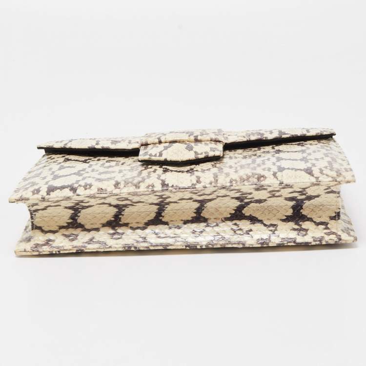 Pre Owned Oscar de la Renta Cream/Black Python Grafton Clutch