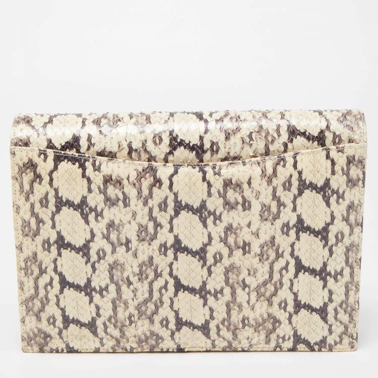 Pre Owned Oscar de la Renta Cream/Black Python Grafton Clutch