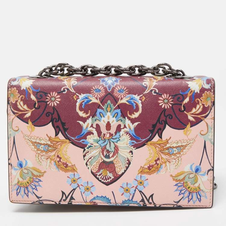 Pre Owned Oscar de La Renta Multicolor Floral Print Leather Tro Flap Shoulder Bag
