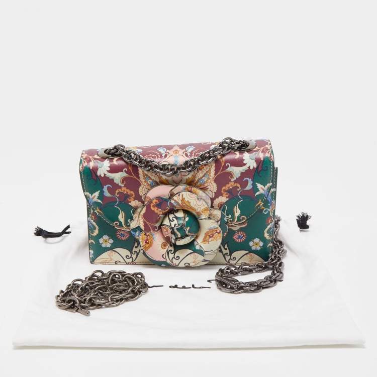 Pre Owned Oscar de La Renta Multicolor Floral Print Leather Tro Flap Shoulder Bag