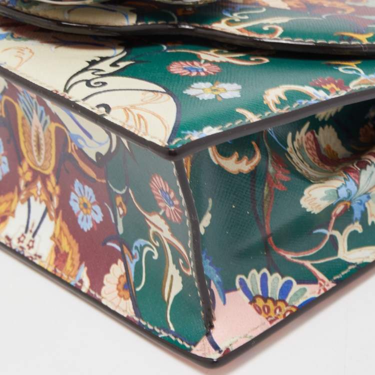 Pre Owned Oscar de La Renta Multicolor Floral Print Leather Tro Flap Shoulder Bag