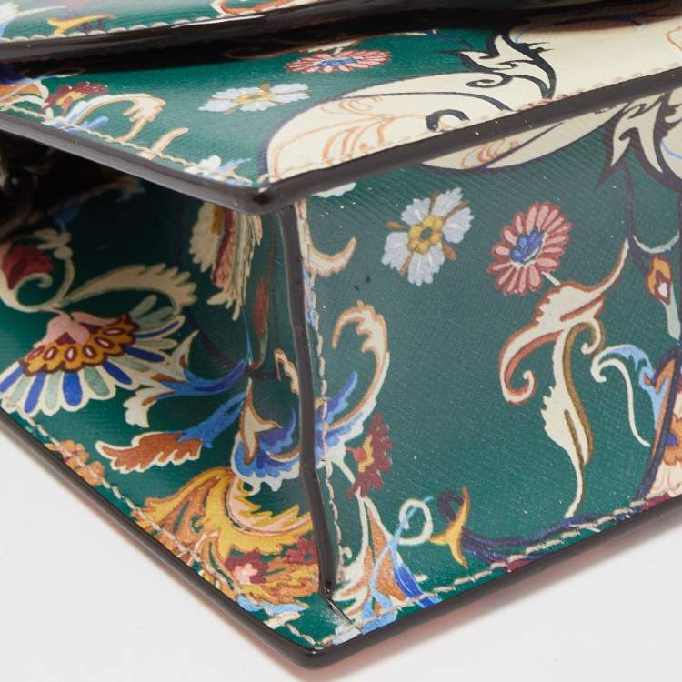 Pre Owned Oscar de La Renta Multicolor Floral Print Leather Tro Flap Shoulder Bag
