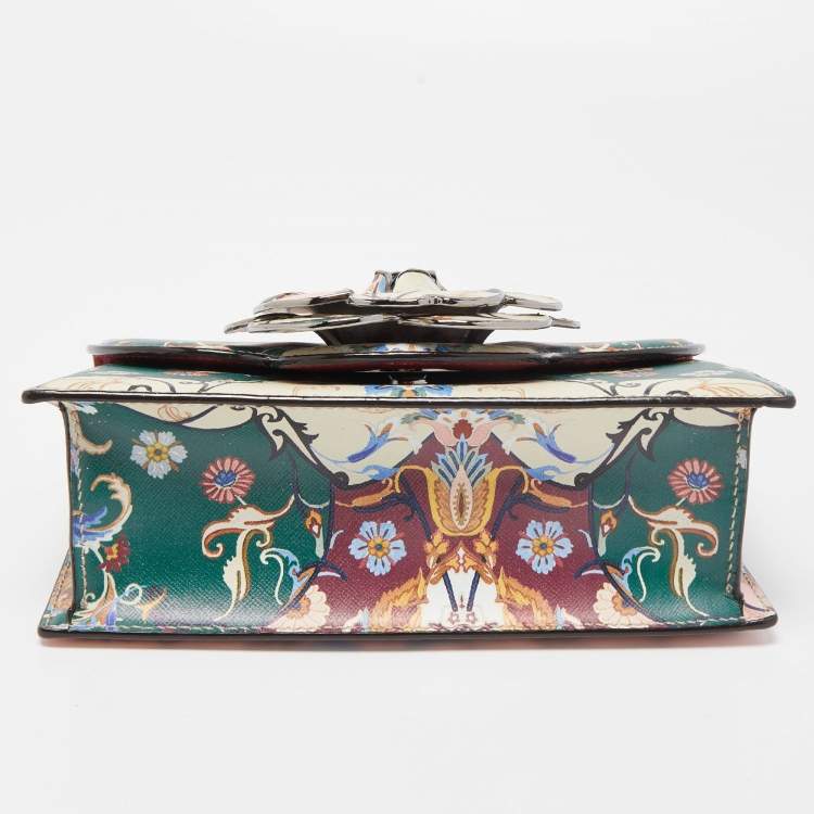 Pre Owned Oscar de La Renta Multicolor Floral Print Leather Tro Flap Shoulder Bag