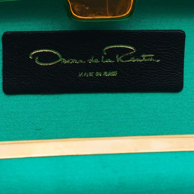 Pre Owned Oscar de la Renta Satin Metal Frame Crystal Embellished Clutch