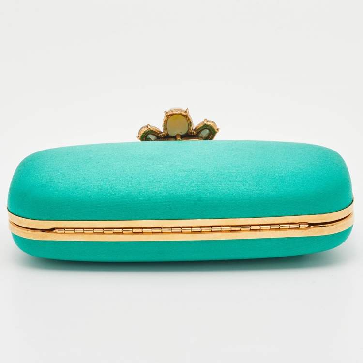 Pre Owned Oscar de la Renta Satin Metal Frame Crystal Embellished Clutch