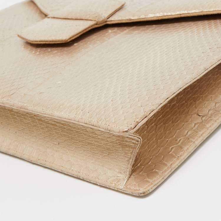 Pre Owned Oscar de la Renta Gold Python Grafton Clutch
