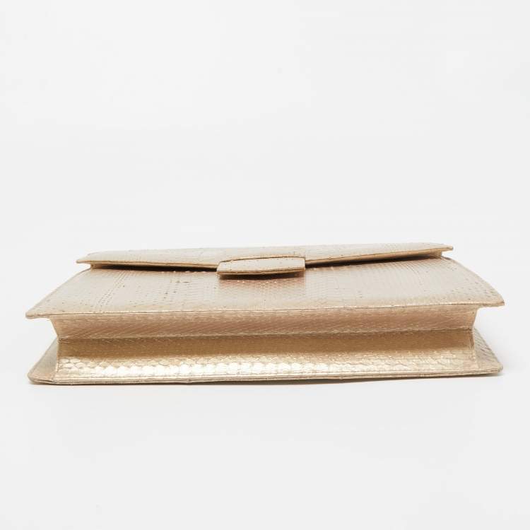 Pre Owned Oscar de la Renta Gold Python Grafton Clutch