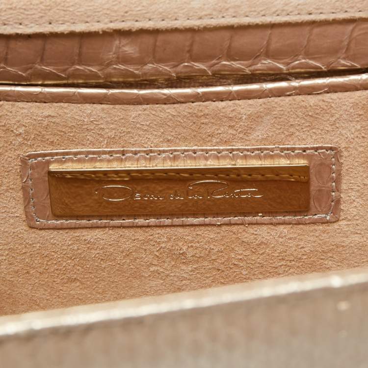 Pre Owned Oscar de la Renta Gold Python Grafton Clutch