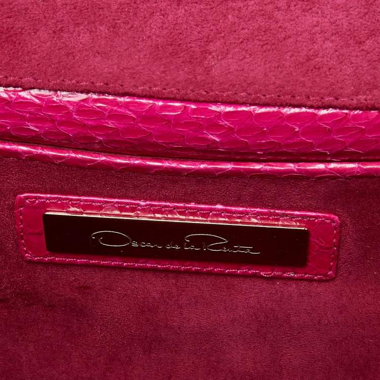 Pre Owned Oscar de la Renta Pink Watersnake Leather Small Grafton Clutch