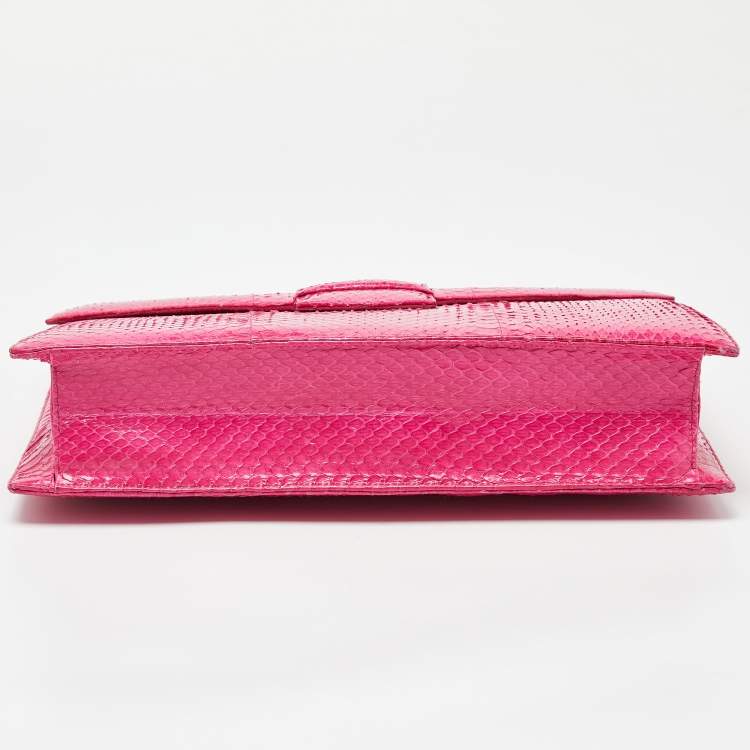 Pre Owned Oscar de la Renta Pink Watersnake Leather Small Grafton Clutch