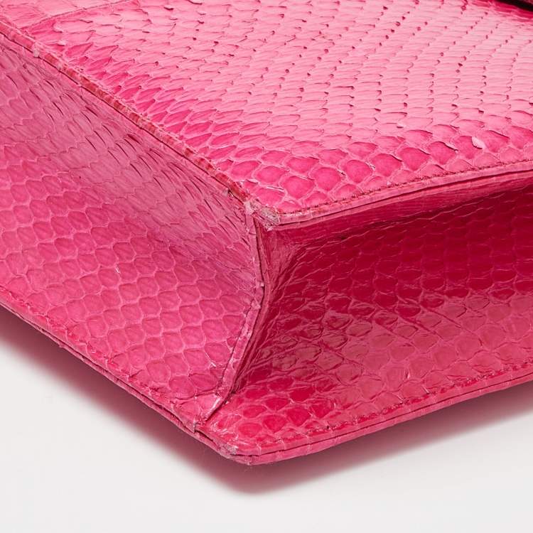 Pre Owned Oscar de la Renta Pink Watersnake Leather Small Grafton Clutch