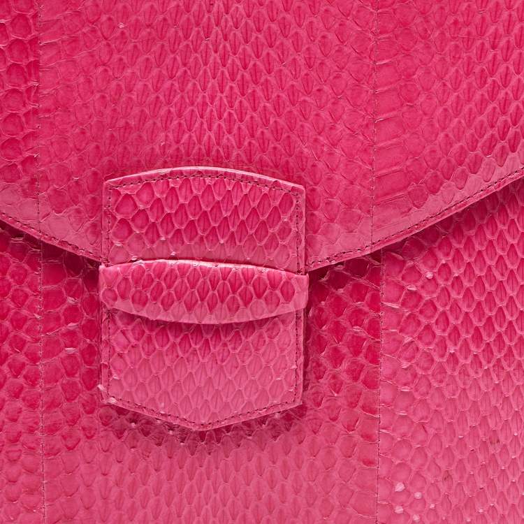 Pre Owned Oscar de la Renta Pink Watersnake Leather Small Grafton Clutch