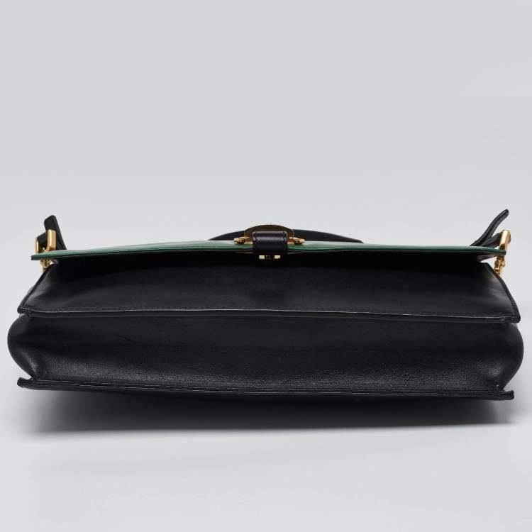 مملوكة مسبقًا Oscar de la Renta Green/Black Leather Flap Shoulder Bag