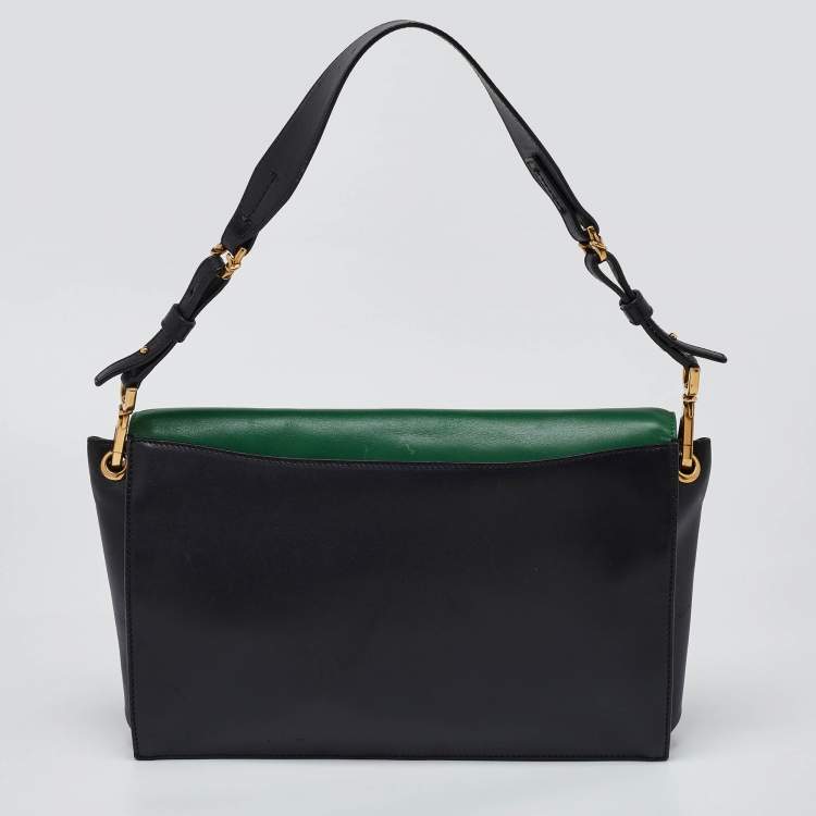 مملوكة مسبقًا Oscar de la Renta Green/Black Leather Flap Shoulder Bag