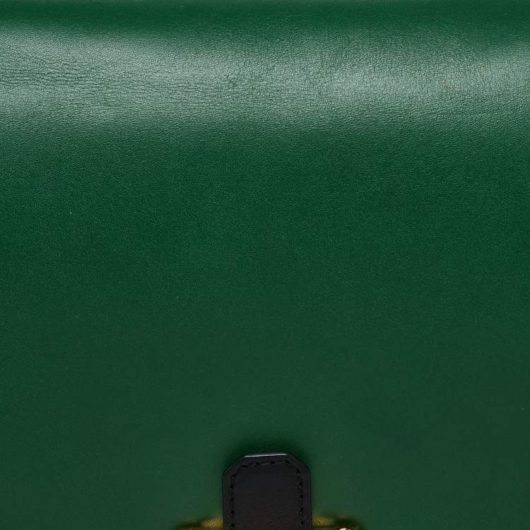 مملوكة مسبقًا Oscar de la Renta Green/Black Leather Flap Shoulder Bag