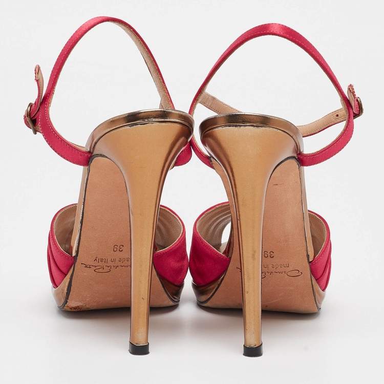 Pre Owned Oscar de la Renta Pink Satin Ankle Strap Sandals Size 39 