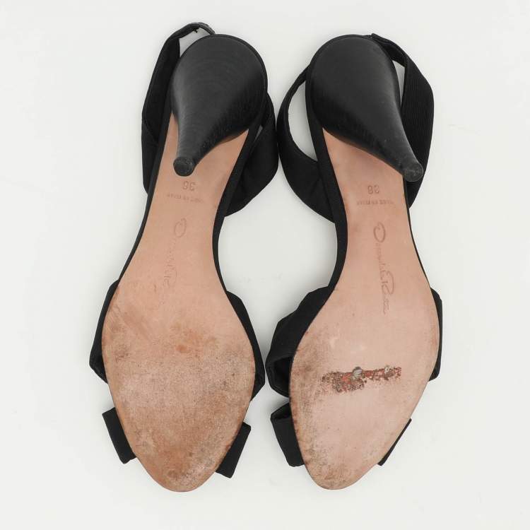 Pre Owned Oscar de la Renta Black Fabric Bow Slide Sandals Size 38