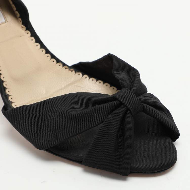 Pre Owned Oscar de la Renta Black Fabric Bow Slide Sandals Size 38