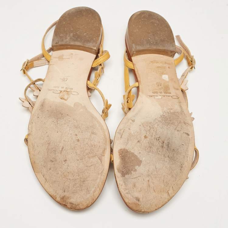 Pre Owned Oscar de la Renta Yellow Floral Jenisa Flat Sandals Size 40