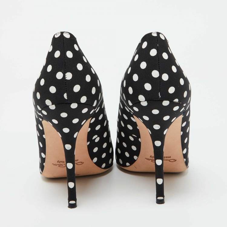 Pre Owned Oscar de la Renta Black/White Fabric Polka Dots Printed Pointed Toe Pumps Size 41