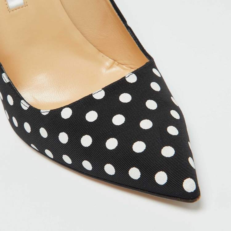 Pre Owned Oscar de la Renta Black/White Fabric Polka Dots Printed Pointed Toe Pumps Size 41