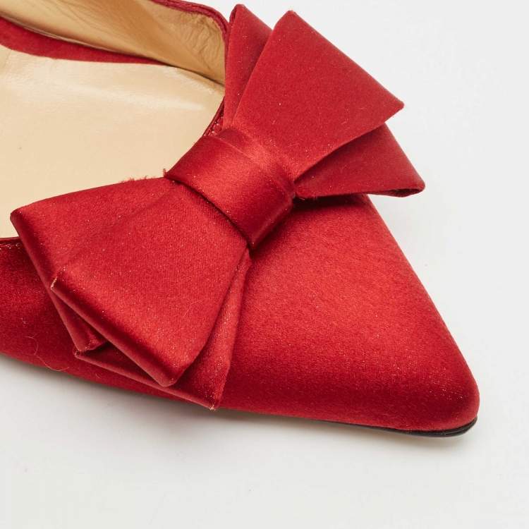 Pre Owned Oscar de la Renta Red Satin Pointed Toe Bow D'orsay Pumps Size 41