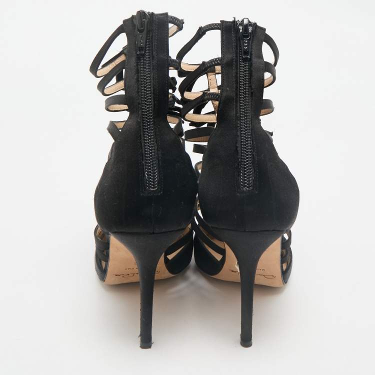 Pre Owned Oscar de la Renta Black Satin  Strappy  Pumps Size 38