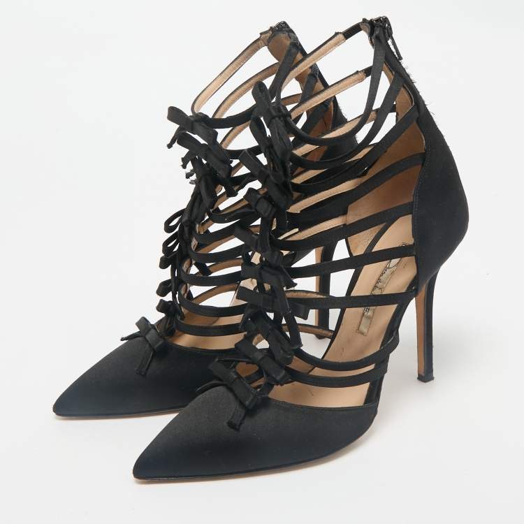 Pre Owned Oscar de la Renta Black Satin  Strappy  Pumps Size 38
